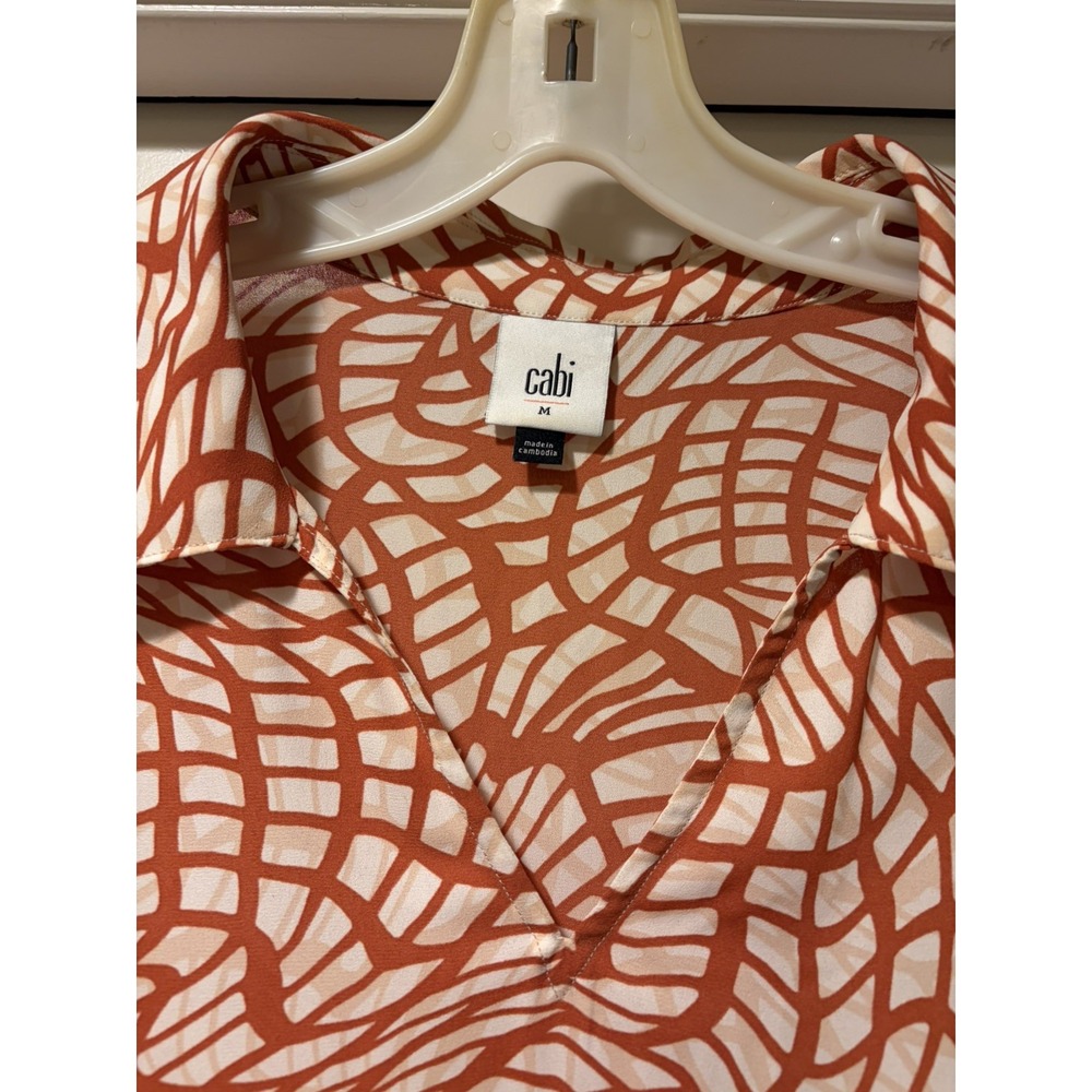 Cabi TWIRL TOP 4183 Size M Red Rust Orange Ivory Sleeveless Shirt - Picture 9 of 10